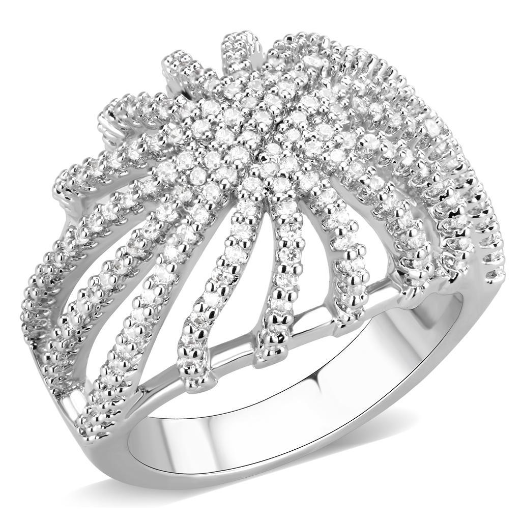 JCE1547 Rhodium Brass Ring with AAA Grade CZ in Clear