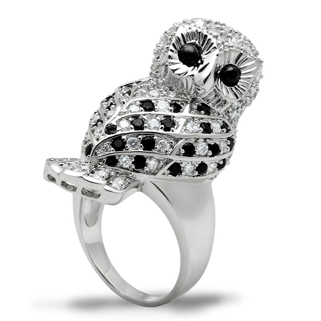 JCE155 Rhodium Brass Ring with AAA Grade CZ in Jet