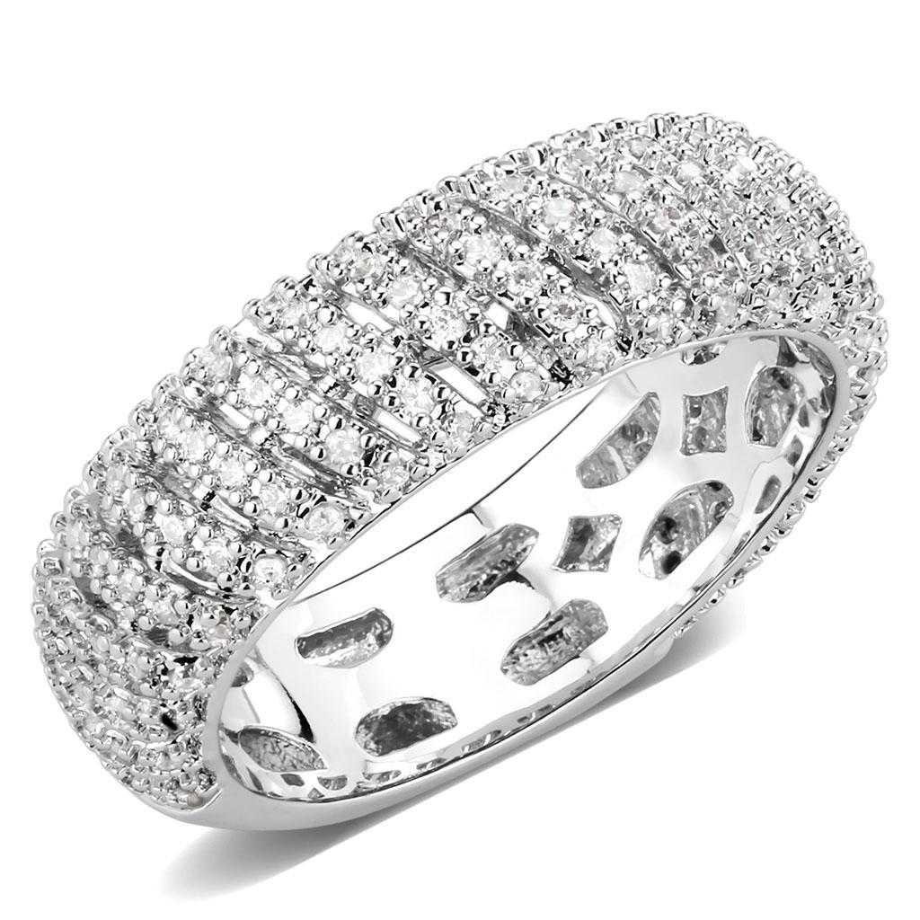 JCE1550 Rhodium Brass Ring with AAA Grade CZ in Clear
