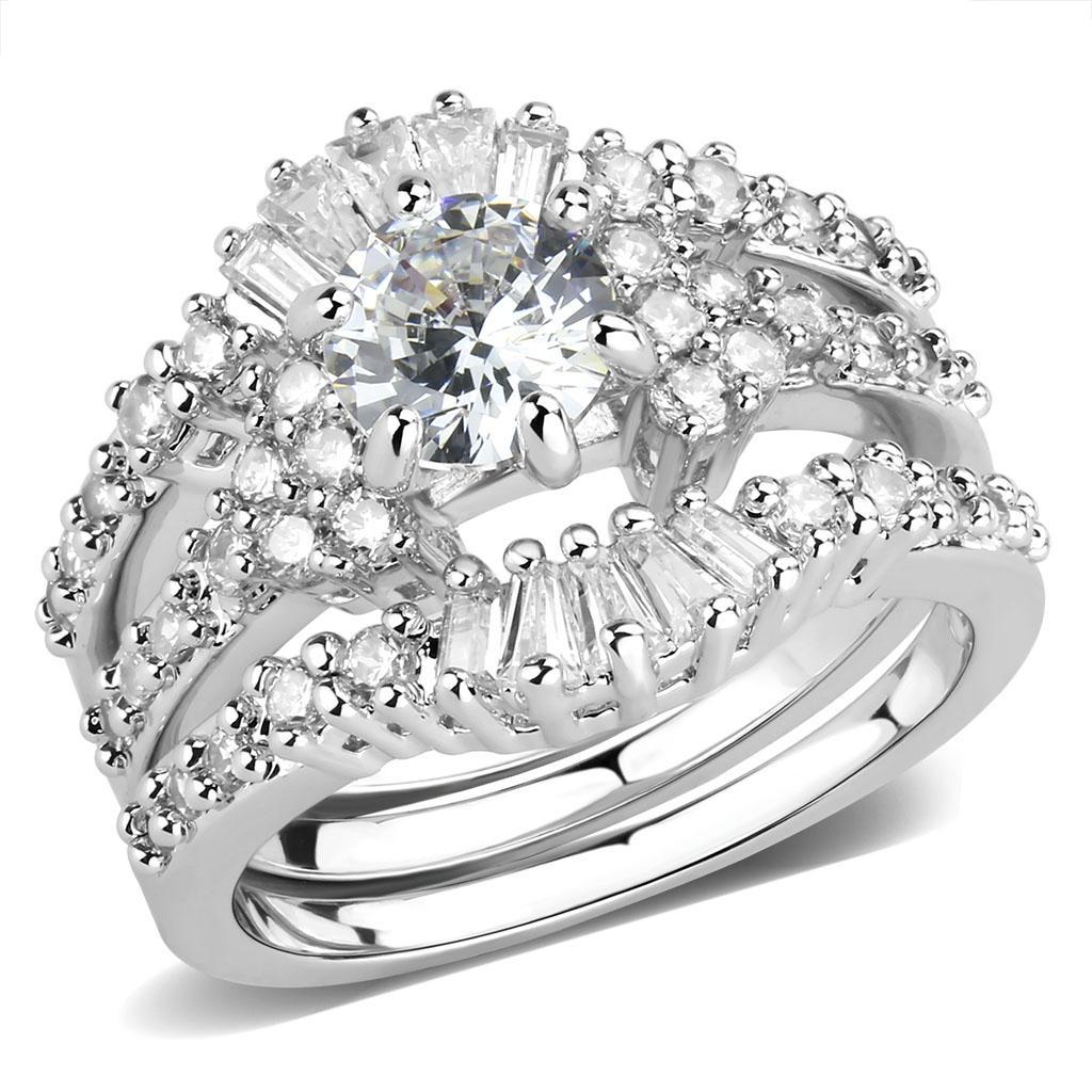 JCE1553 Rhodium Brass Ring with AAA Grade CZ in Clear