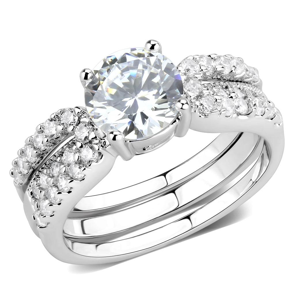 JCE1554 Rhodium Brass Ring with AAA Grade CZ in Clear