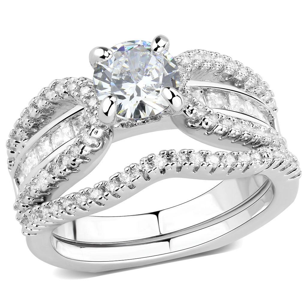 JCE1556 Rhodium Brass Ring with AAA Grade CZ in Clear