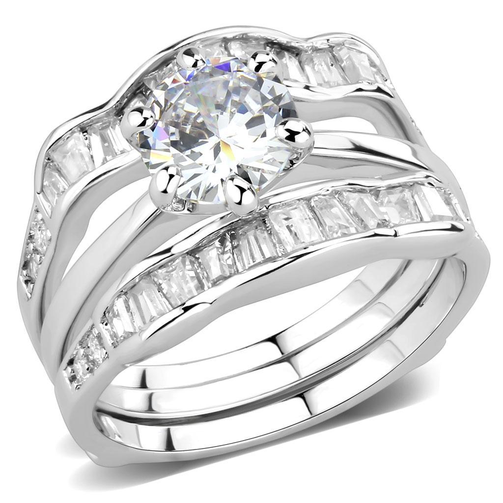 JCE1557 Rhodium Brass Ring with AAA Grade CZ in Clear