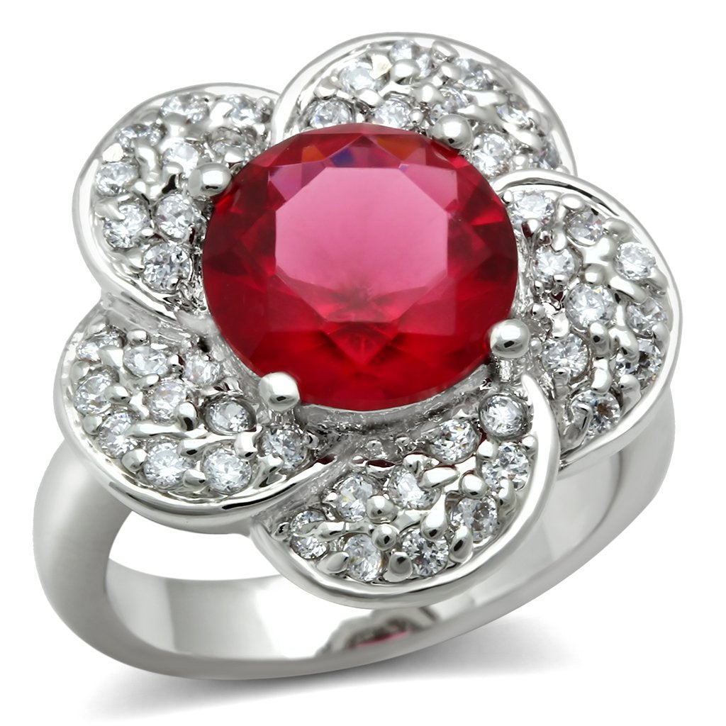 JCE156 Rhodium Brass Ring with Synthetic Synthetic Glass in Siam
