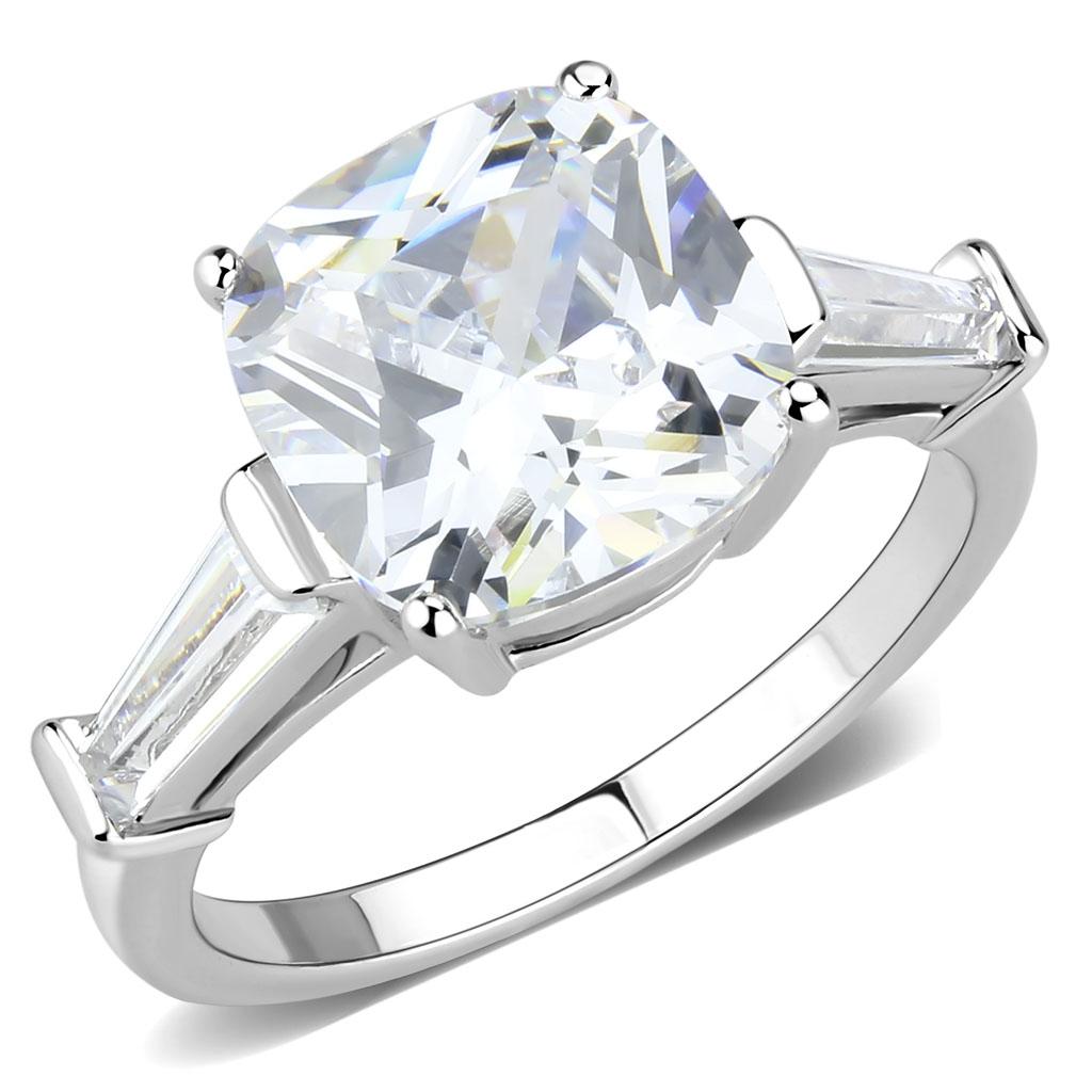 JCE21561 Rhodium Brass Ring with AAA Grade CZ in Clear