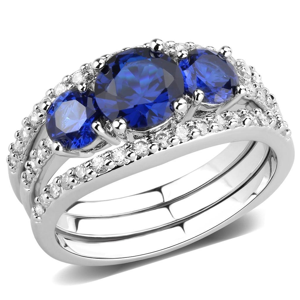 JCE1566 Rhodium Brass Ring with Synthetic Spinel in London Blue