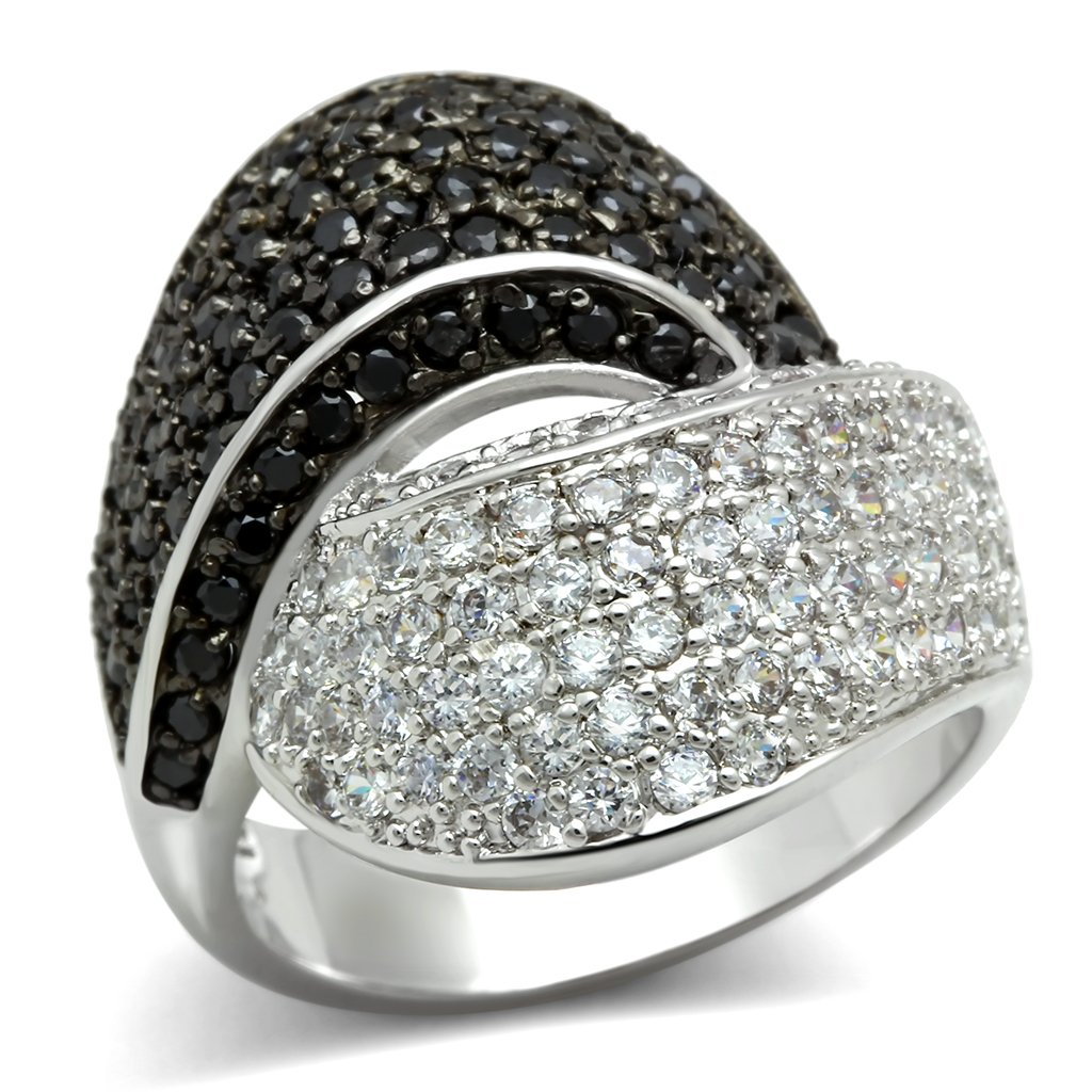 JCE157 Rhodium + Ruthenium Brass Ring with AAA Grade CZ in Jet