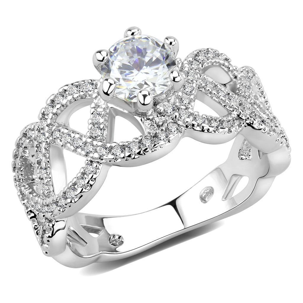 JCE1577 Rhodium Brass Ring with AAA Grade CZ  in Clear