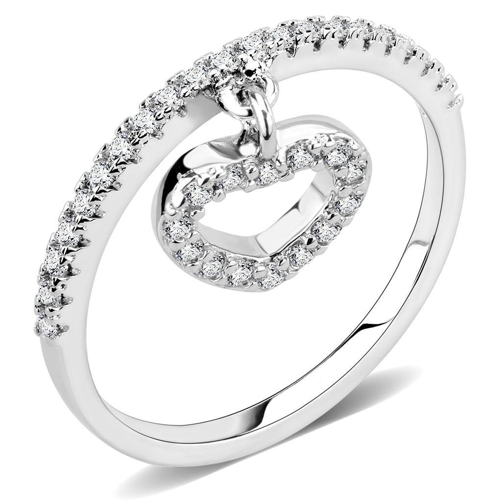 JCE1579 Rhodium Brass Ring with AAA Grade CZ  in Clear