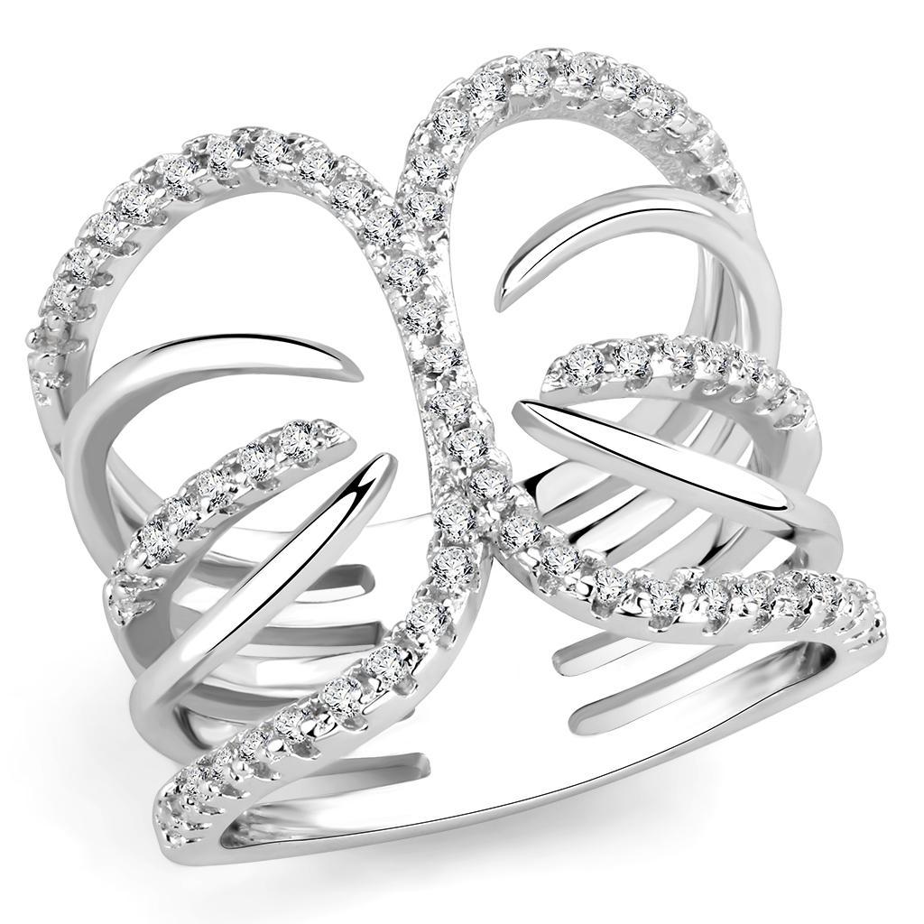 JCE1580 Rhodium Brass Ring with AAA Grade CZ in Clear
