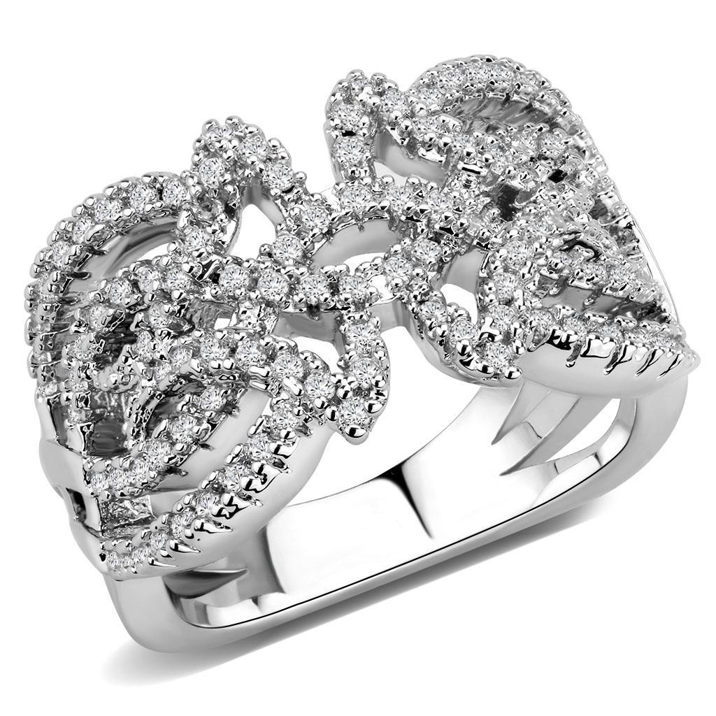 JCE1581 Rhodium Brass Ring with AAA Grade CZ  in Clear
