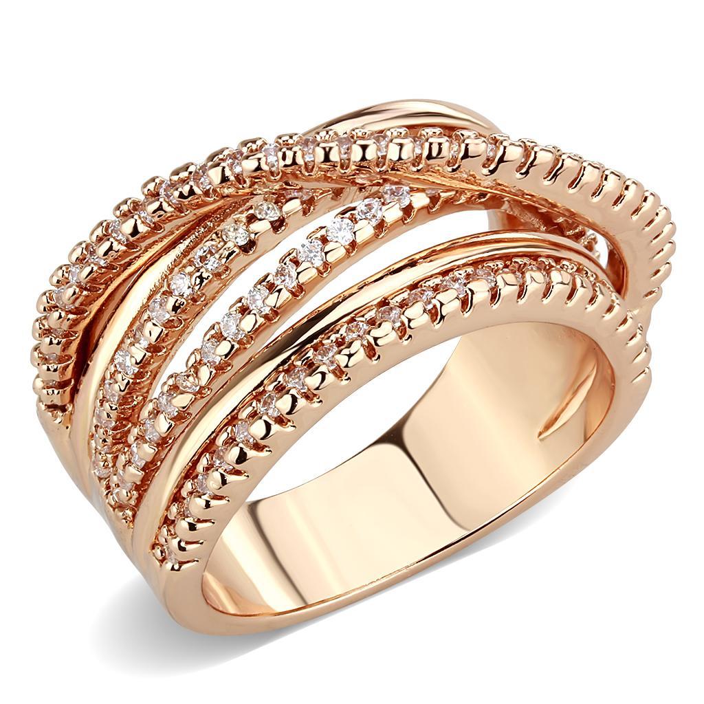 JCE1586 Rose Gold Brass Ring with AAA Grade CZ in Clear