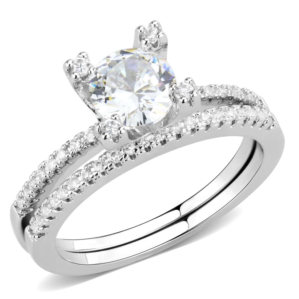 JCE1589 Rhodium Brass Ring with AAA Grade CZ in Clear