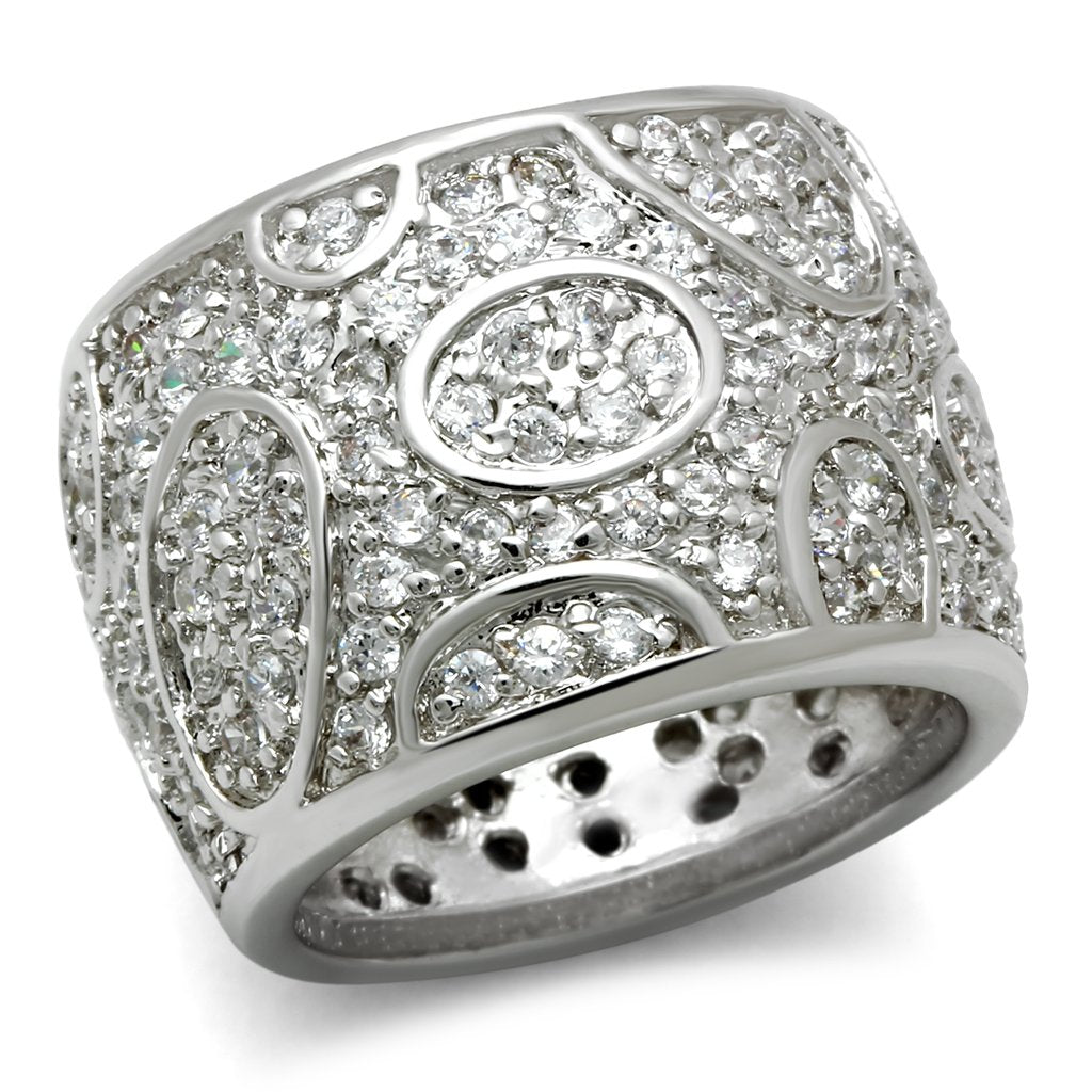 JCE159 Rhodium Brass Ring with AAA Grade CZ in Clear