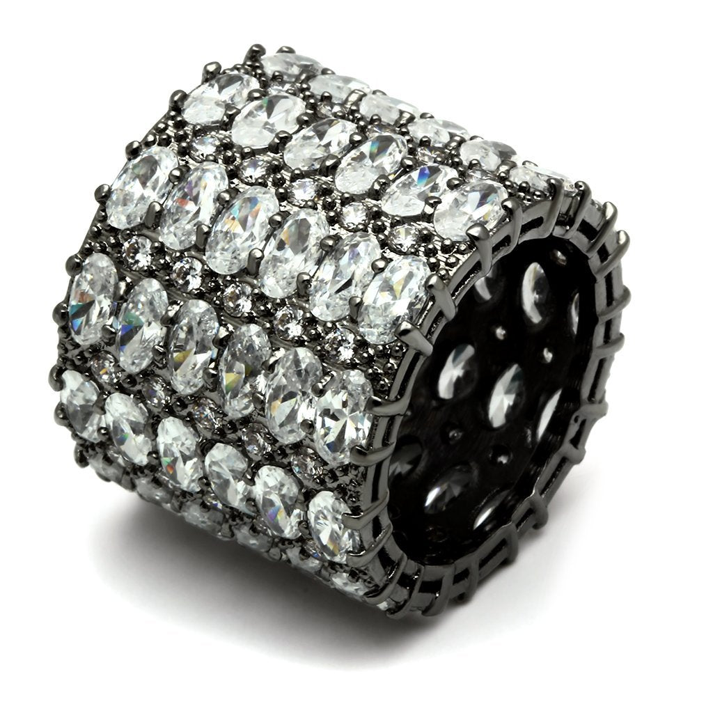 JCE171 Ruthenium Brass Ring with AAA Grade CZ in Clear