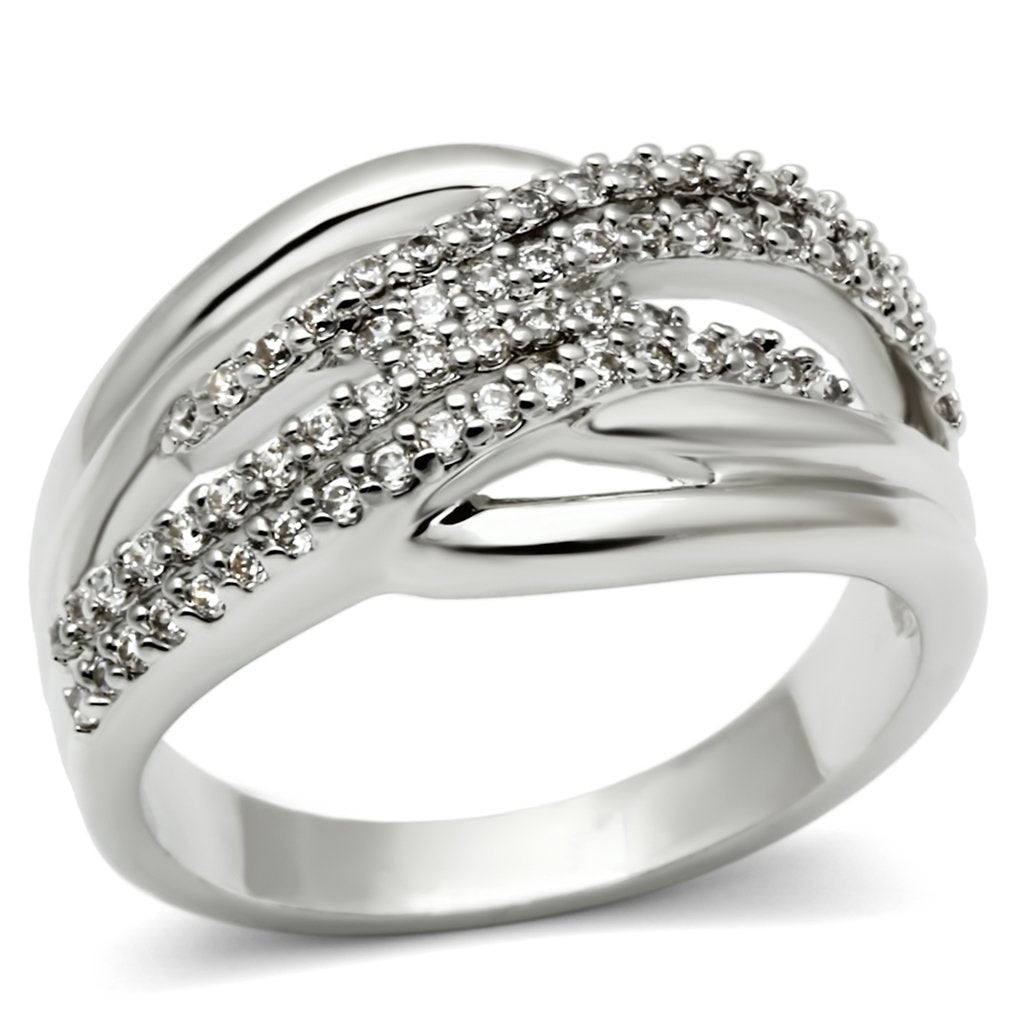 JCE174 Rhodium Brass Ring with AAA Grade CZ in Clear