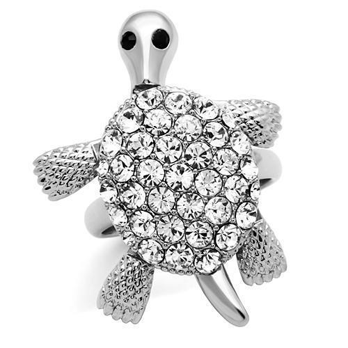 JCE178 Rhodium Brass Ring with Top Grade Crystal in Jet