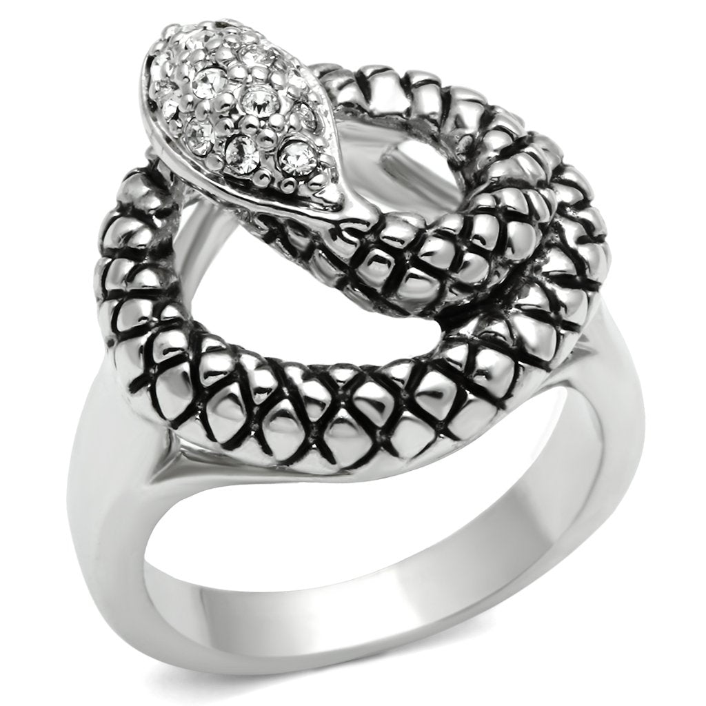 JCE183 Rhodium Brass Ring with Top Grade Crystal in Clear