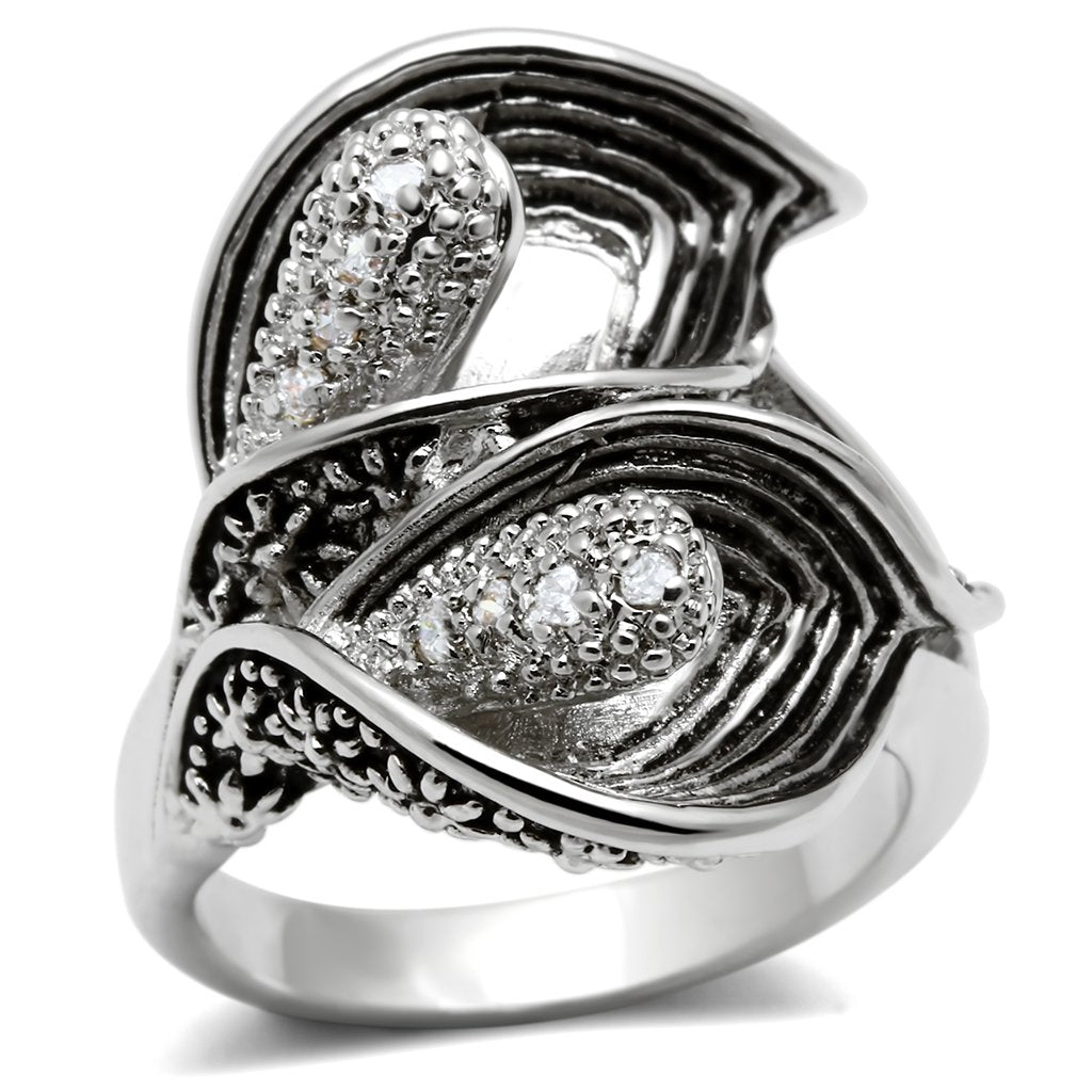 JCE185 Rhodium Brass Ring with AAA Grade CZ in Clear