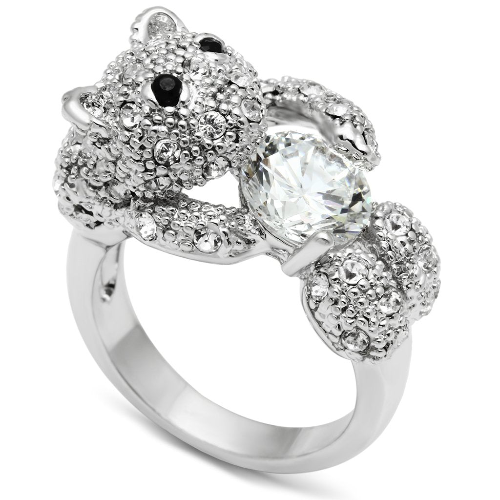 JCE187 Rhodium Brass Ring with AAA Grade CZ in Clear