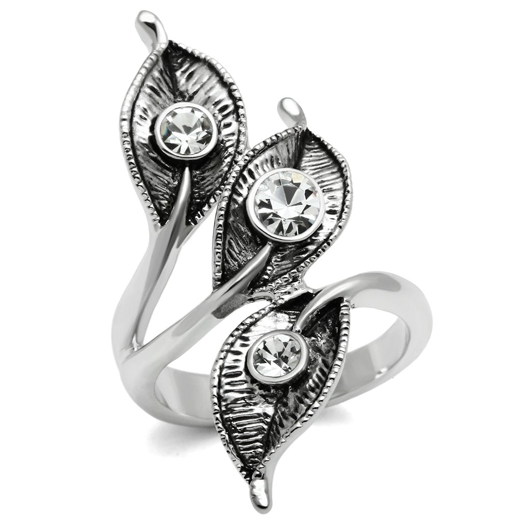 JCE193 Rhodium Brass Ring with Top Grade Crystal in Clear