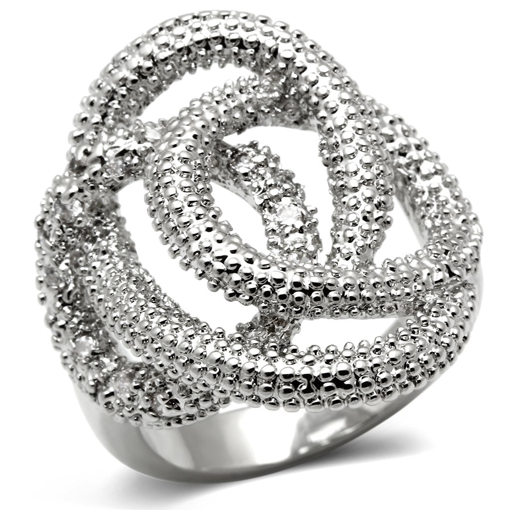 JCE196 Rhodium Brass Ring with AAA Grade CZ in Clear