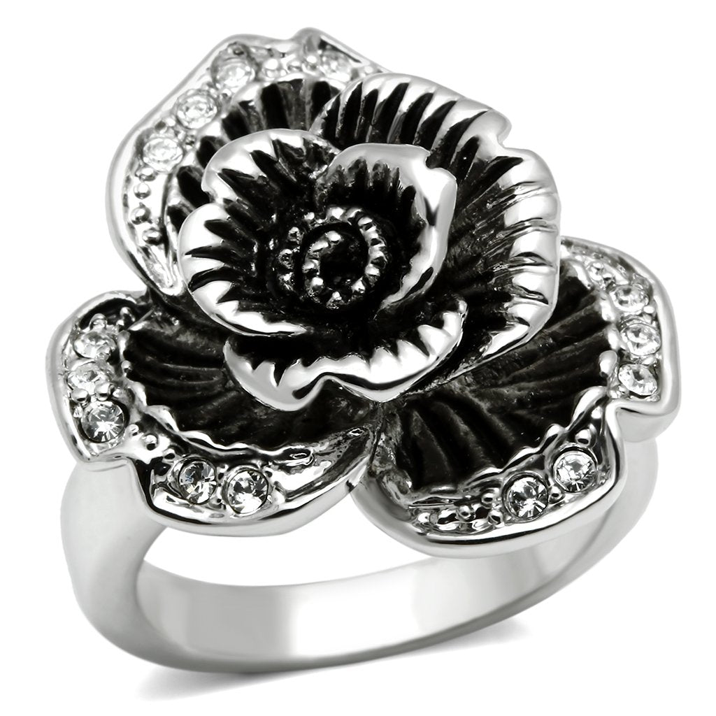 JCE2198 Rhodium Brass Ring with Top Grade Crystal in Clear