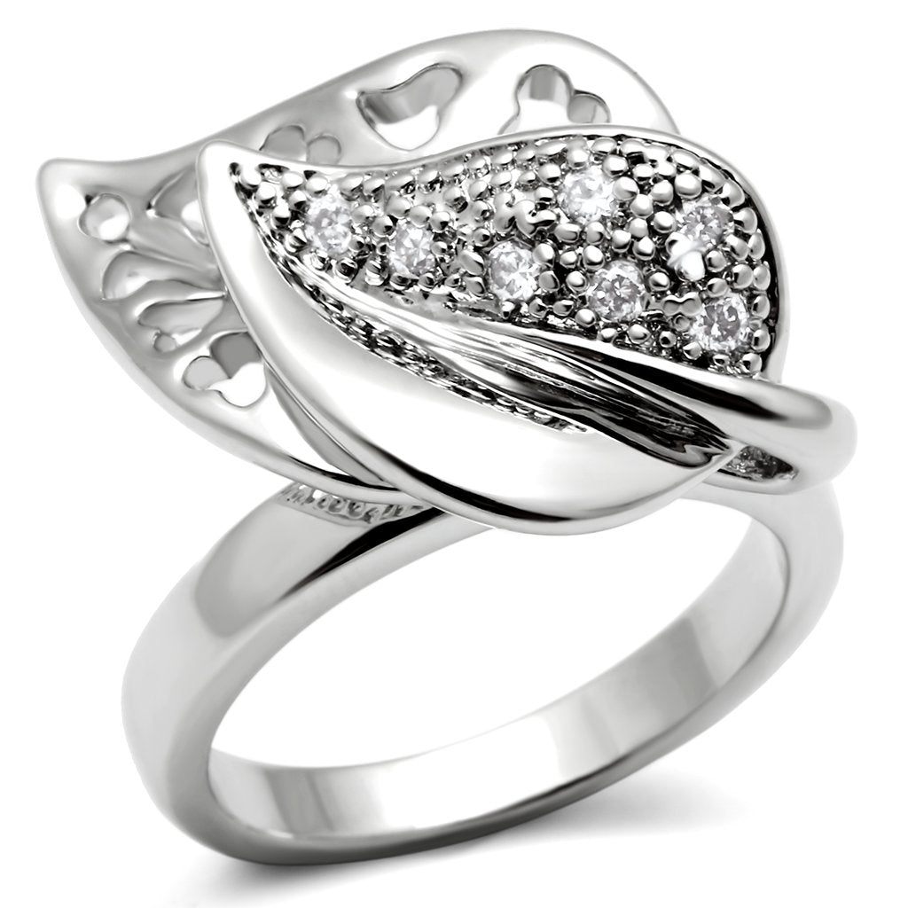JCE200 Rhodium Brass Ring with AAA Grade CZ in Clear