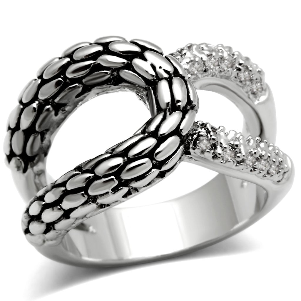 JCE202 Rhodium Brass Ring with AAA Grade CZ in Clear