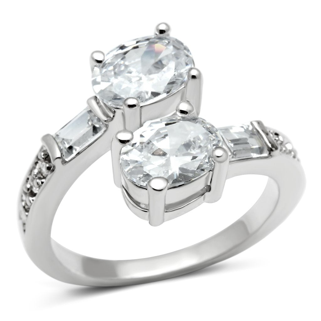 JCE203 Rhodium Brass Ring with AAA Grade CZ in Clear