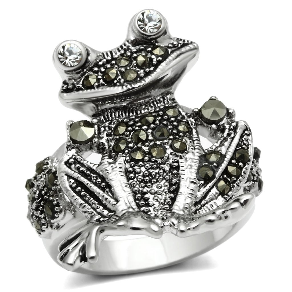JCE205 Rhodium Brass Ring with Top Grade Crystal in Clear