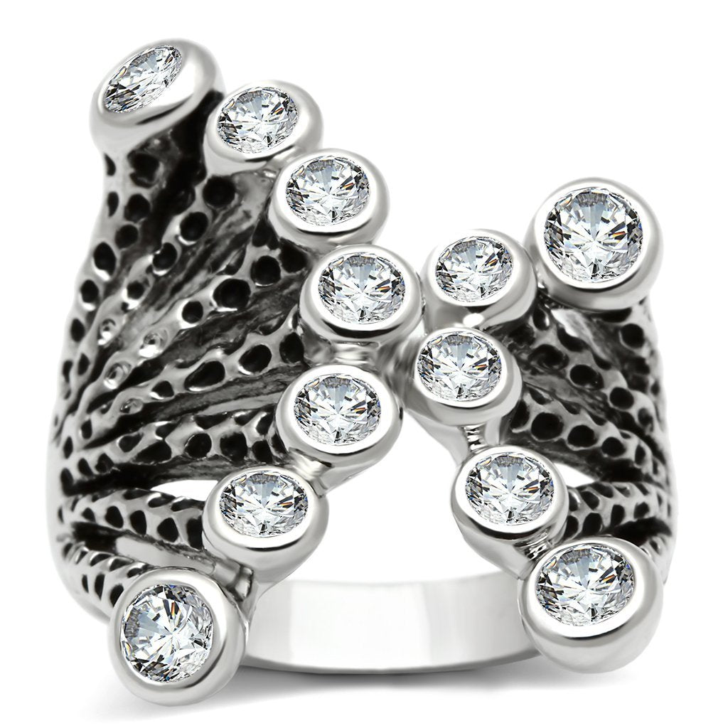 JCE218 Rhodium Brass Ring with AAA Grade CZ  in Clear