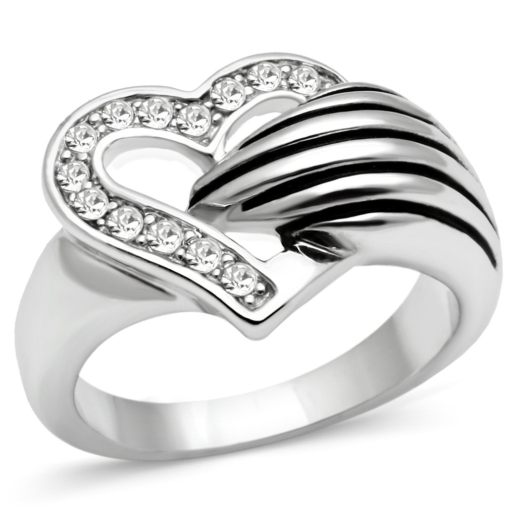 JCE219 Rhodium Brass Ring with Top Grade Crystal  in Clear