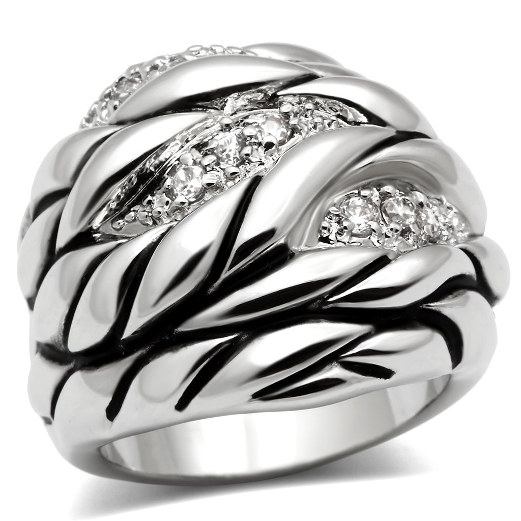 JCE231 Rhodium Brass Ring with AAA Grade CZ  in Clear