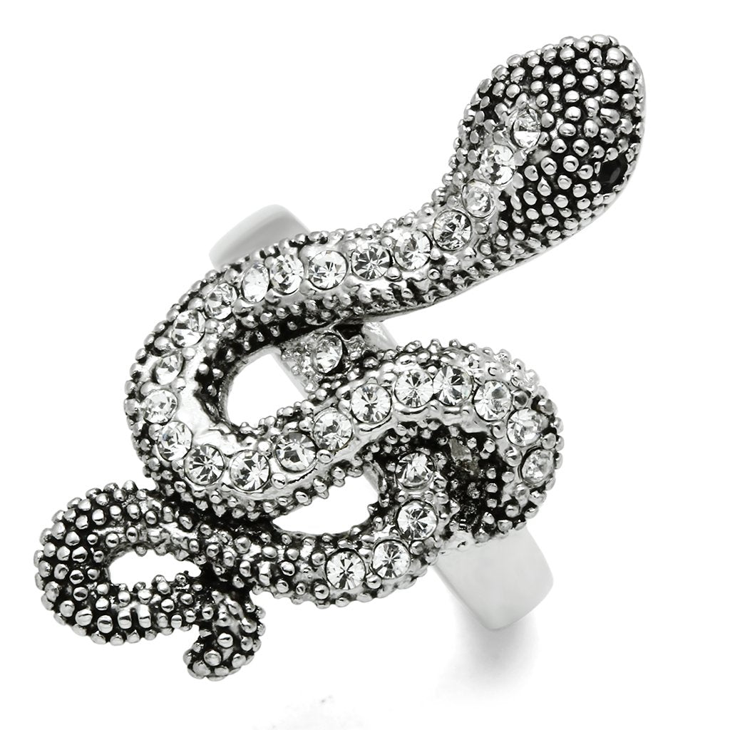 JCE236 Rhodium Brass Ring with Top Grade Crystal  in Jet