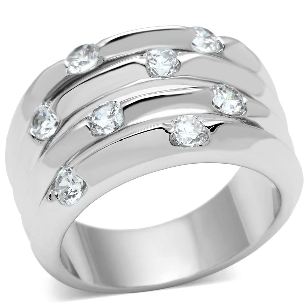 JCE275 Rhodium Brass Ring with AAA Grade CZ in Clear