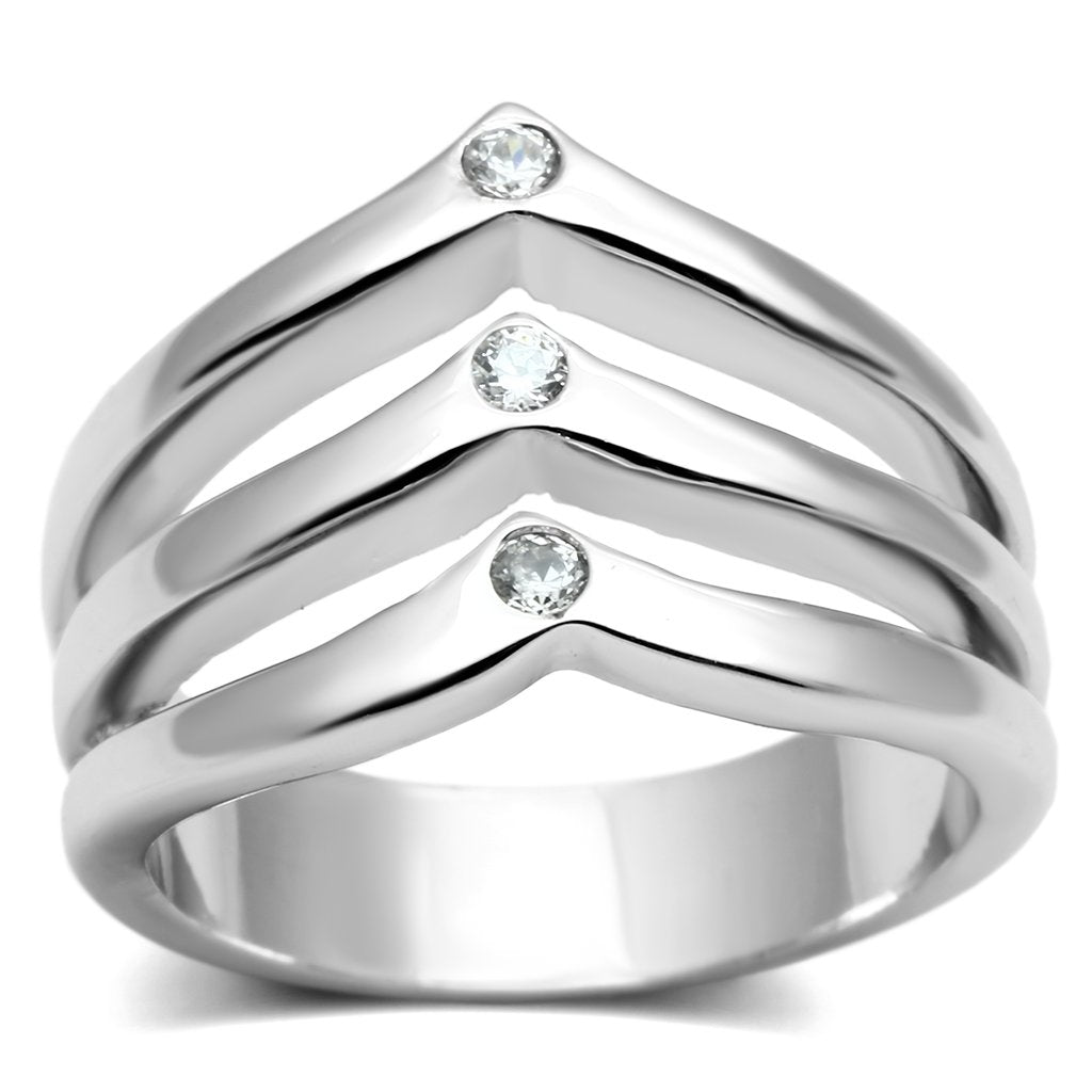 JCE276 Rhodium Brass Ring with AAA Grade CZ in Clear