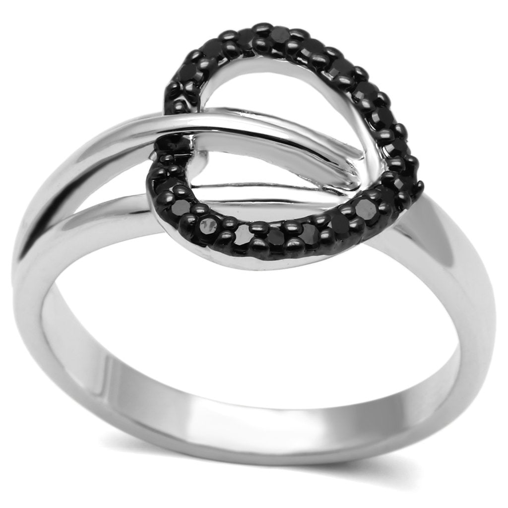 JCE277 Rhodium + Ruthenium Brass Ring with AAA Grade CZ in Black Diamond
