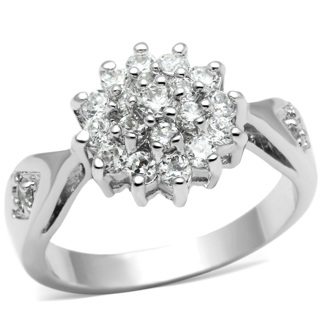 JCE278 Rhodium Brass Ring with AAA Grade CZ in Clear