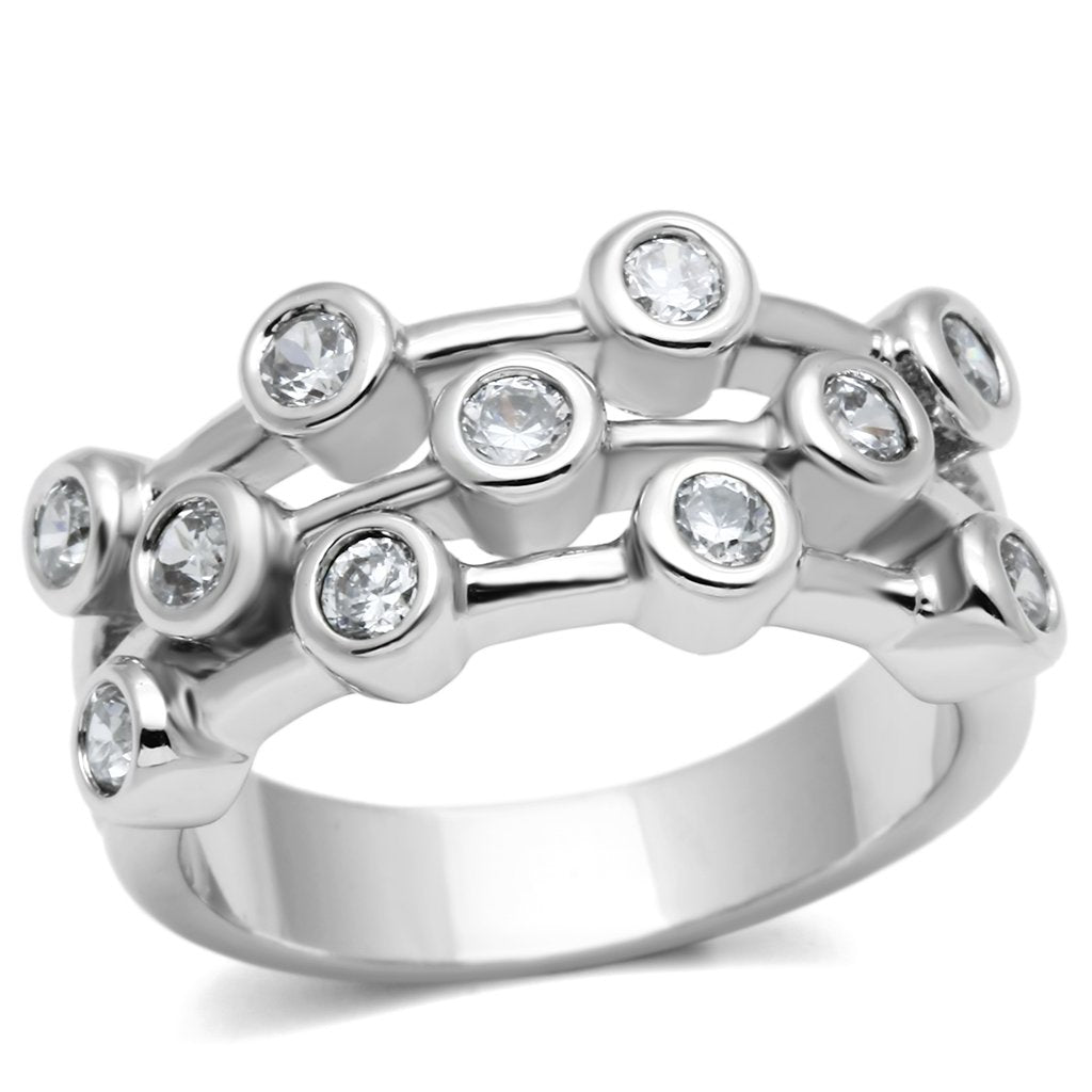 JCE280 Rhodium Brass Ring with AAA Grade CZ in Clear