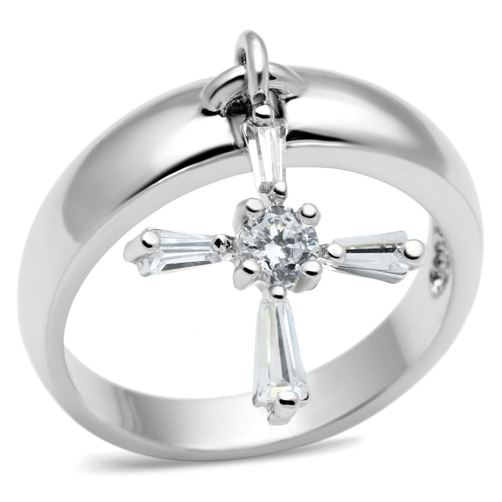 JCE283 Rhodium Brass Ring with AAA Grade CZ in Clear