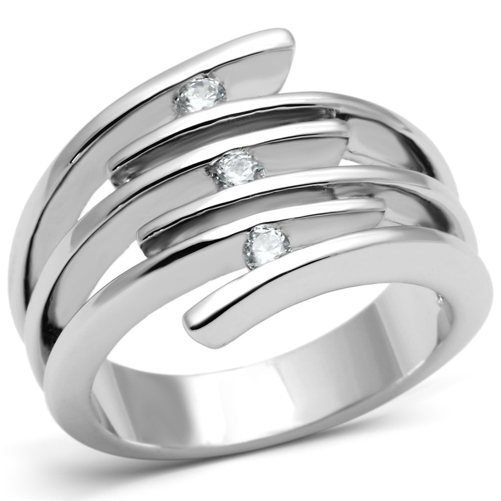 JCE285 Rhodium Brass Ring with AAA Grade CZ in Clear
