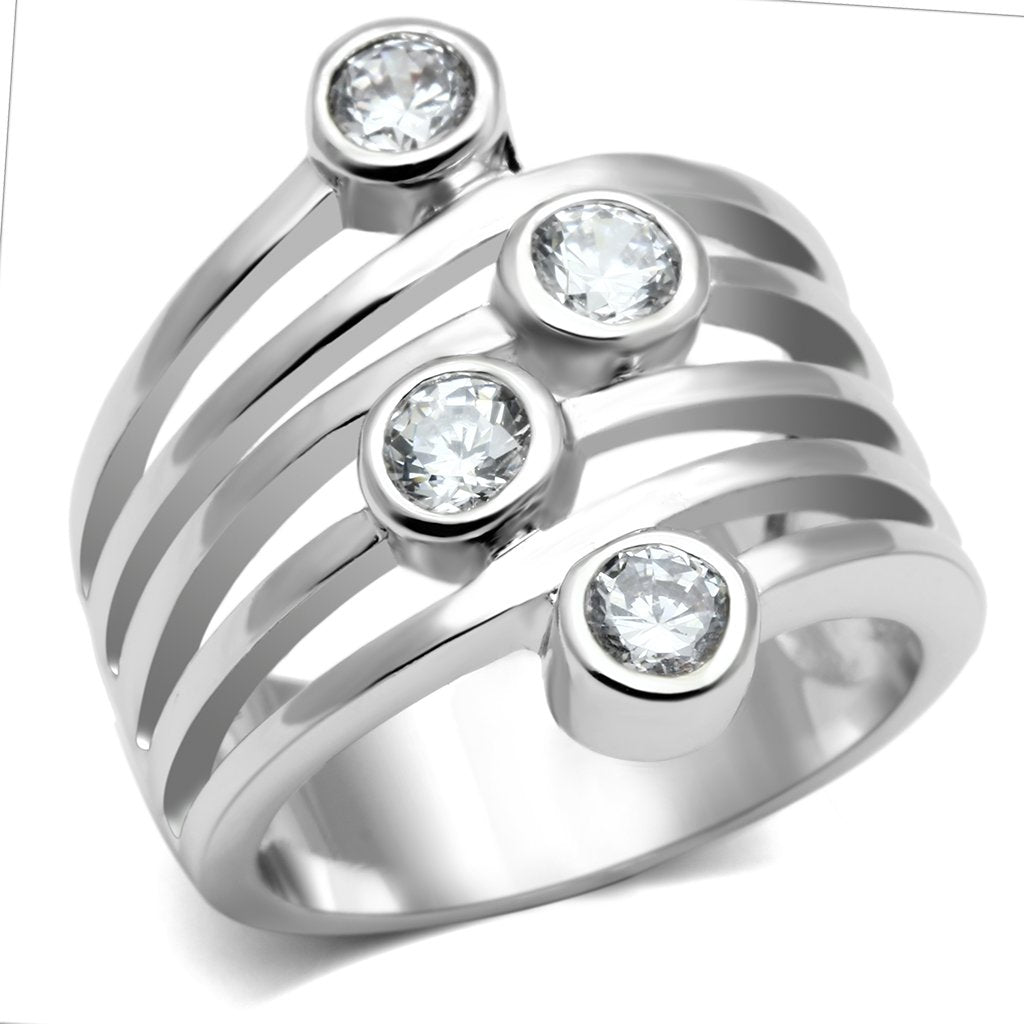 JCE286 Rhodium Brass Ring with AAA Grade CZ in Clear