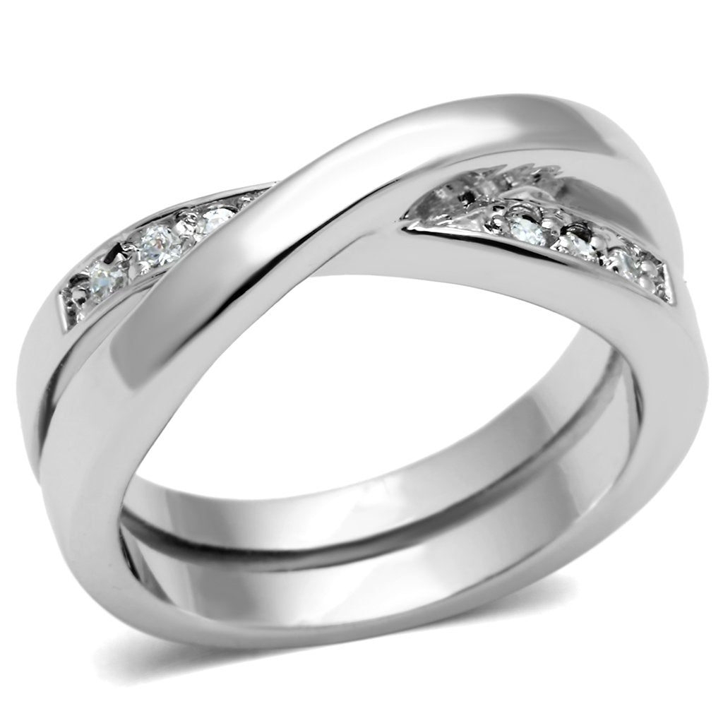 JCE287 Rhodium Brass Ring with AAA Grade CZ in Clear