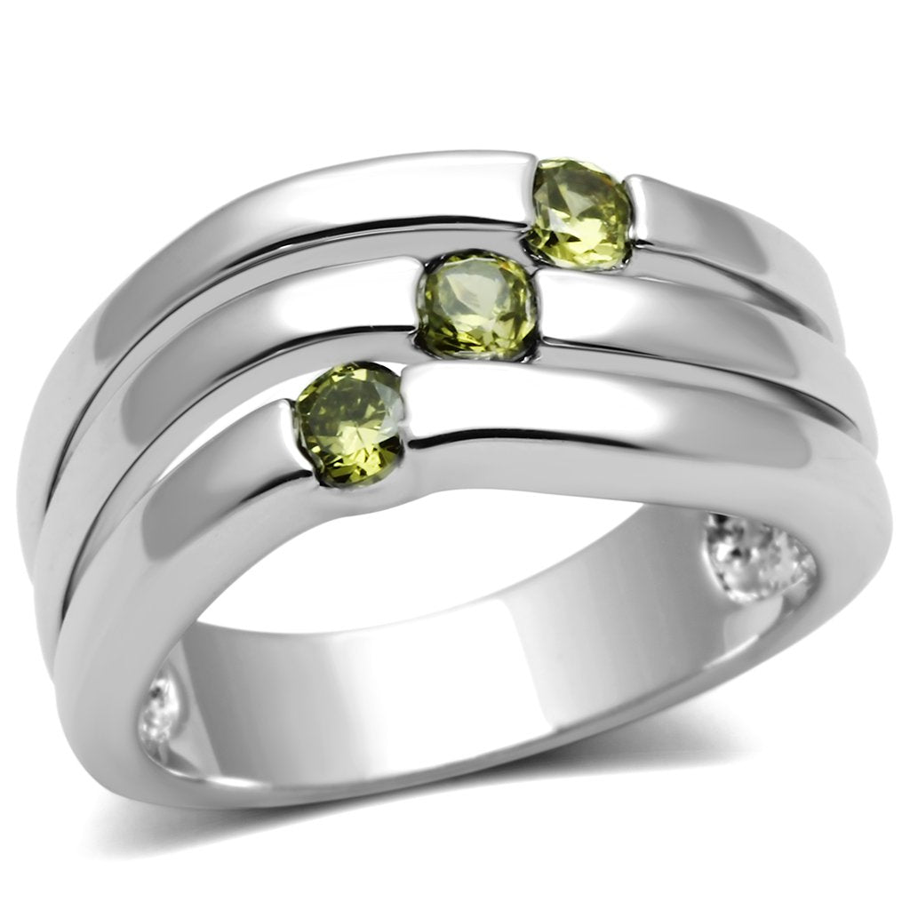 JCE289 Rhodium Brass Ring with AAA Grade CZ in Olivine color