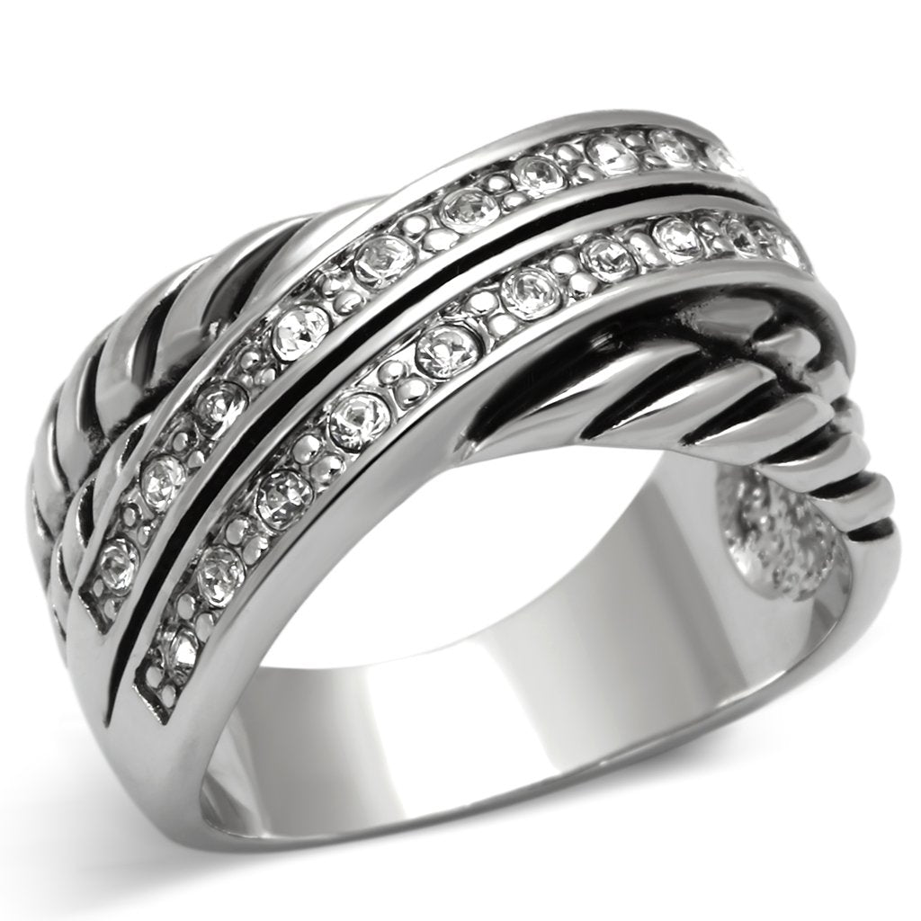 JCE311 Rhodium Brass Ring with Top Grade Crystal in Clear