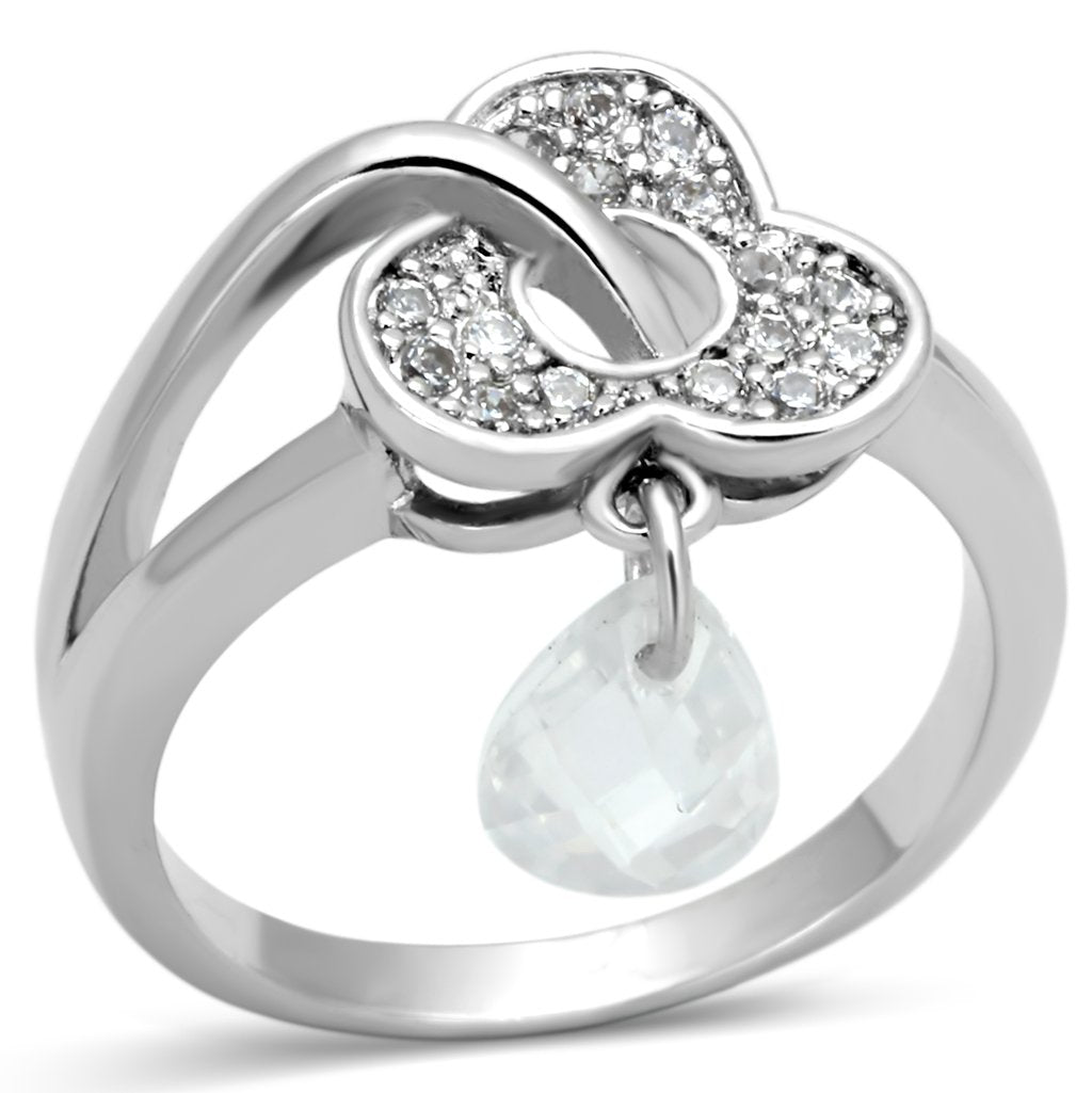 JCE312 Rhodium Brass Ring with AAA Grade CZ in Clear