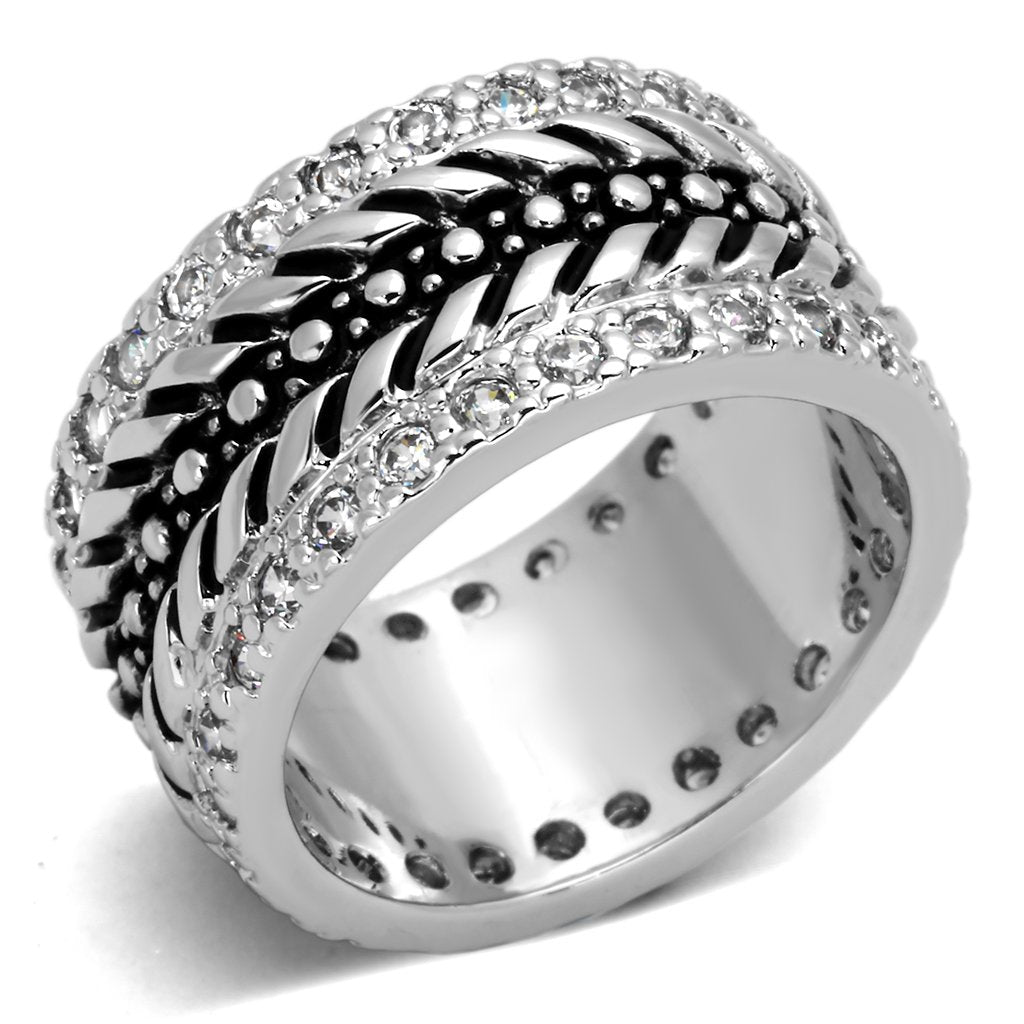 JCE315 Rhodium Brass Ring with AAA Grade CZ in Clear