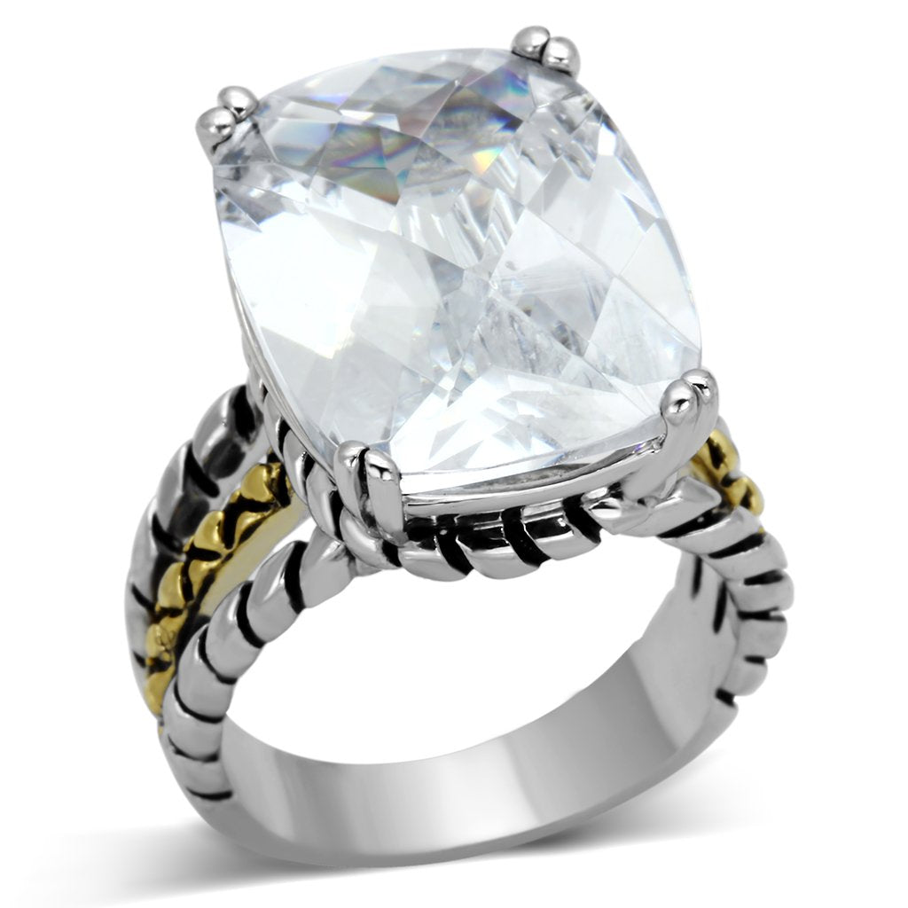 JCE316 Reverse Two-Tone Brass Ring with AAA Grade CZ in Clear