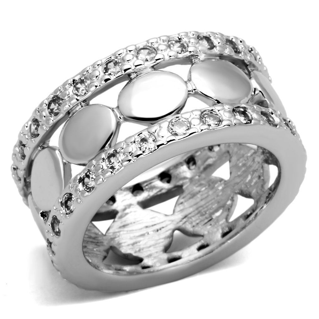 JCE319 Rhodium Brass Ring with AAA Grade CZ in Clear